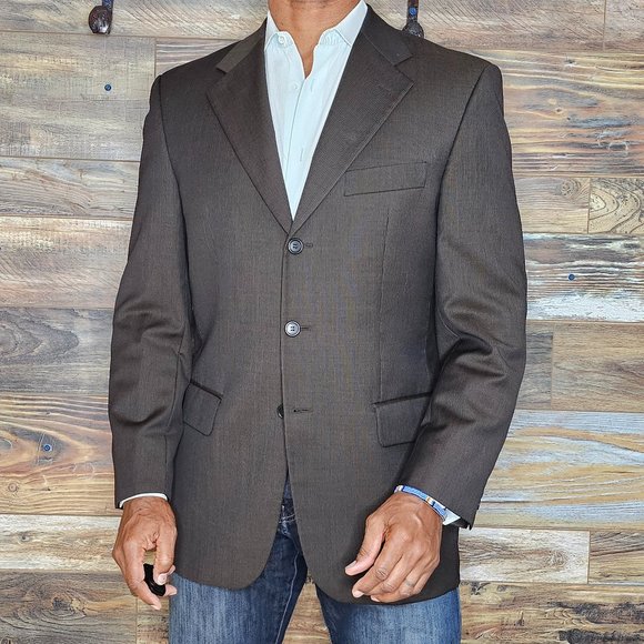 Baumler Avantgarde Lanificio Wool Brown Striped Blazer Sport Jacket Size 40R